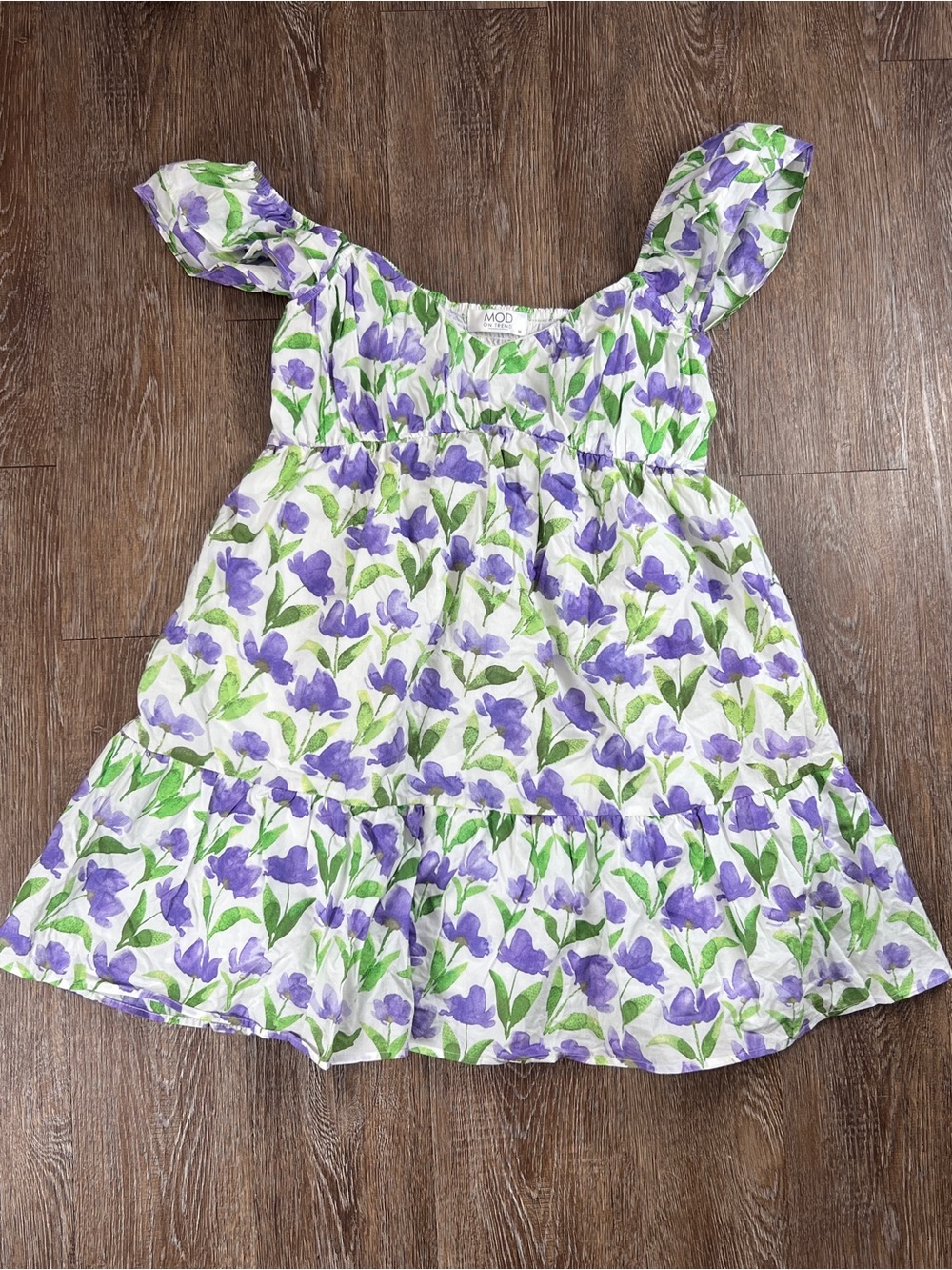 MOD On Trend Floral Tiered Babydoll Top Purple Green | Size: M